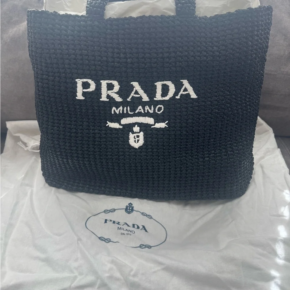 Prada Large Black and White Crochet Handbag - Picture 2 of 9